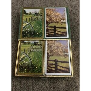 Vintage Congress Pinochle Playing Cards Double Deck Grazing Horses Case